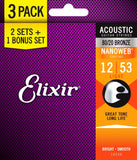 ELIXIR STRINGS Acoustic 3-Pack Nanoweb 80/20 .012-.053B