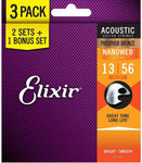 ELIXIR STRINGS Acoustic 3-Pack Nanoweb Phosphor Bronze .013-.056PB