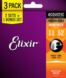 ELIXIR STRINGS Acoustic 3-Pack Nanoveb Phosphor Bronze .011-.052PB