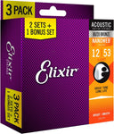 ELIXIR STRINGS Acoustic 3-Pack Nanoweb 80/20 .012-.053B