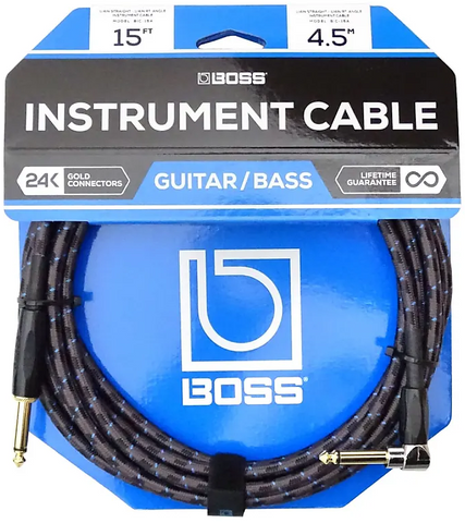 BOSS CABLE 15' Straight to Right Angled Patch Cable - PickersAlley